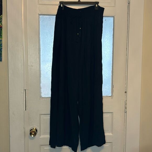 Time and Tru Women’s Black Linen High Side Slit Flowy Wide Leg Pants Size 2X - Picture 1 of 6